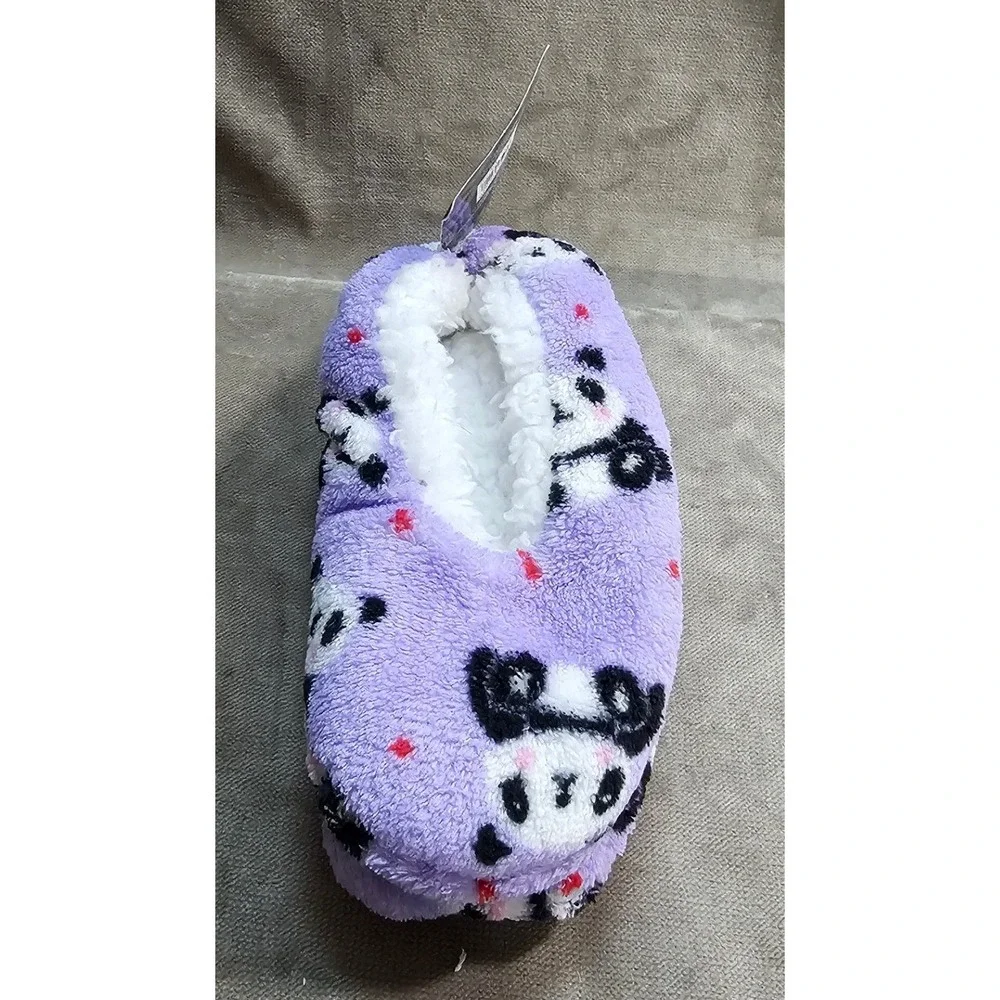 Airwalk Girls Kids Fuzzy Slipper Socks Purple Panda Fleece Grip Sole NWT Size M